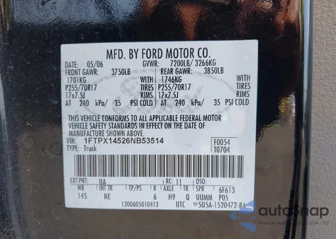 2006 Ford F-150 Fx4/Lariat/Xl/Xlt из США, поврежденный, VIN 1FTPX14526NB53514